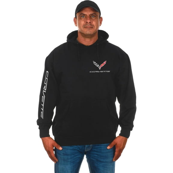 JH Design Men's Corvette C7 Classic Hoodie Pullover Sweatshirt in Black