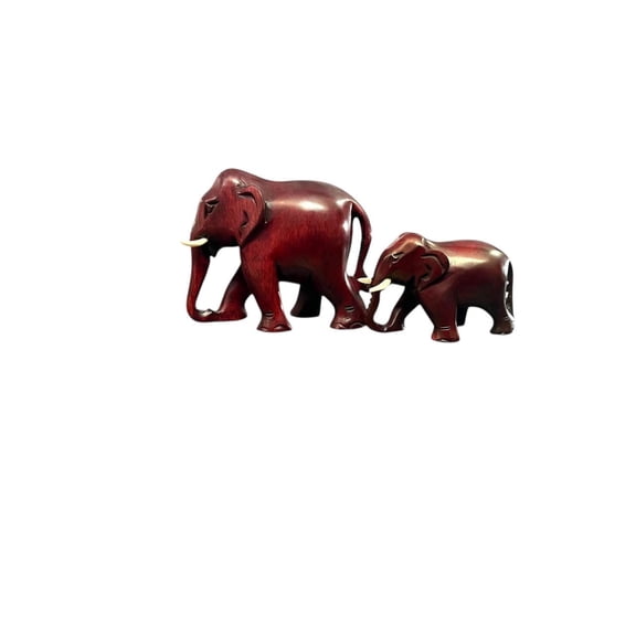 Mother & Baby Elephant Wooden Statue