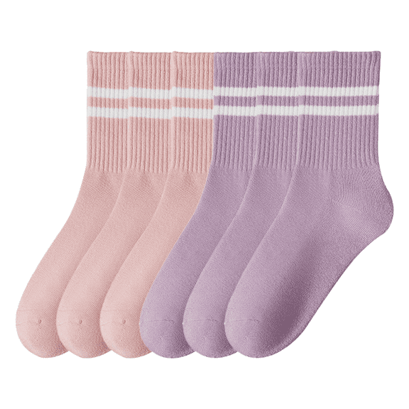 Sookeceks 6 Pairs Cotton Striped Crew Socks for Women, Casual Plush Terry Socks for Girls and Ladies Socks Size 5-9