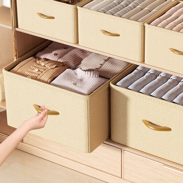 Caja de almacenamiento de tela plegable con asa de madera para