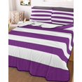 thumbnail image 3 of Quilts Twin Size Bedding Set, Purple Stripes Lightweight Quilted Comforter, Simple Purple White Texture Soft Reversible Bedspread Coverlet with Pillow Covers for All Season, 68" x 86", 3 of 7