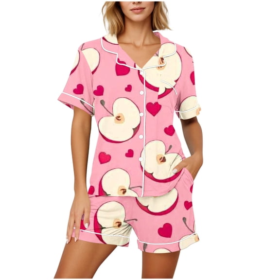 Dxzfnsa Womens Pajama Sets Short Sleeve Lounge Sets for Women Printed Jogger Pajama Set 2 Piece Pj Sets With Pockets S-2XL