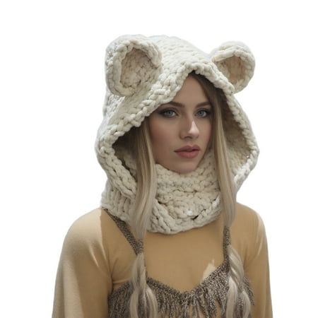 Bear Ear Knitted Scarf Hat Winter Warm Hat Thicken Face Neck Gaiter Balaclava