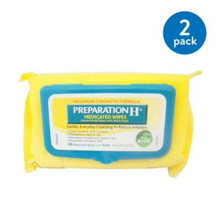 (2 Pack) Preparation H Maximum Strength Formula Medicated Wipes 48 ct Pack