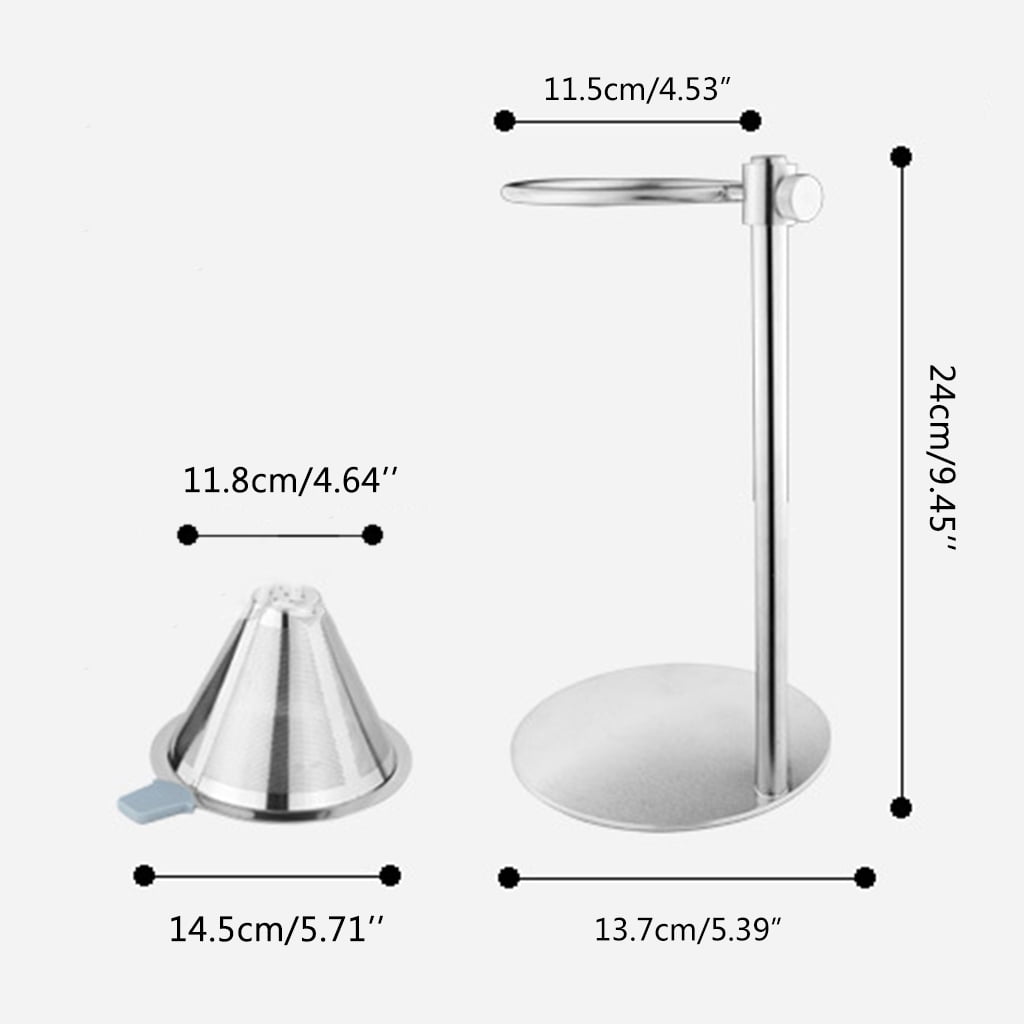 Adjustable Stainless Steel Pour Over Coffee Maker Station Stand with Reusable Double Filter Freestanding Drip Cone Brewer Directly into Mug Cup