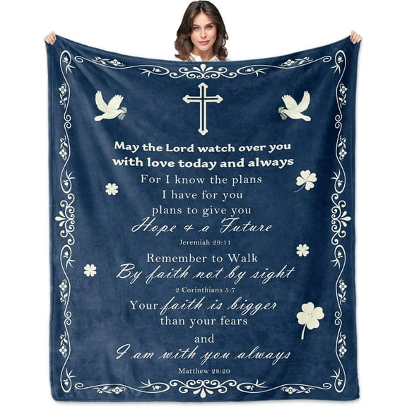 Christian Gifts for Women, Inspirational Spiritual Scriptures Religious Gifts for Women Men Catholic Bible Verse Blessed Blanket 60"X 50" Prayer Praying Faith Men Woman Birthday Gifts