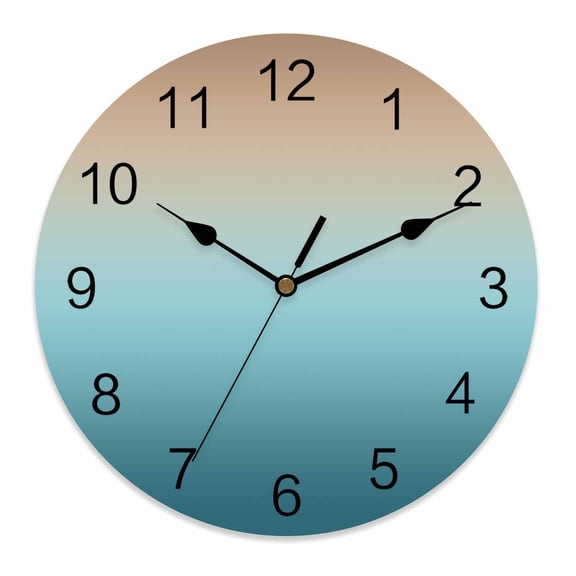 Silent Wall Clocks Battery Operated, Brown Turquoise Gradient Round Decorative Wall Clock for Living Room Bedroom Kitchen Bathroom Classroom Decor, 10 Inch Abstract Watercolor