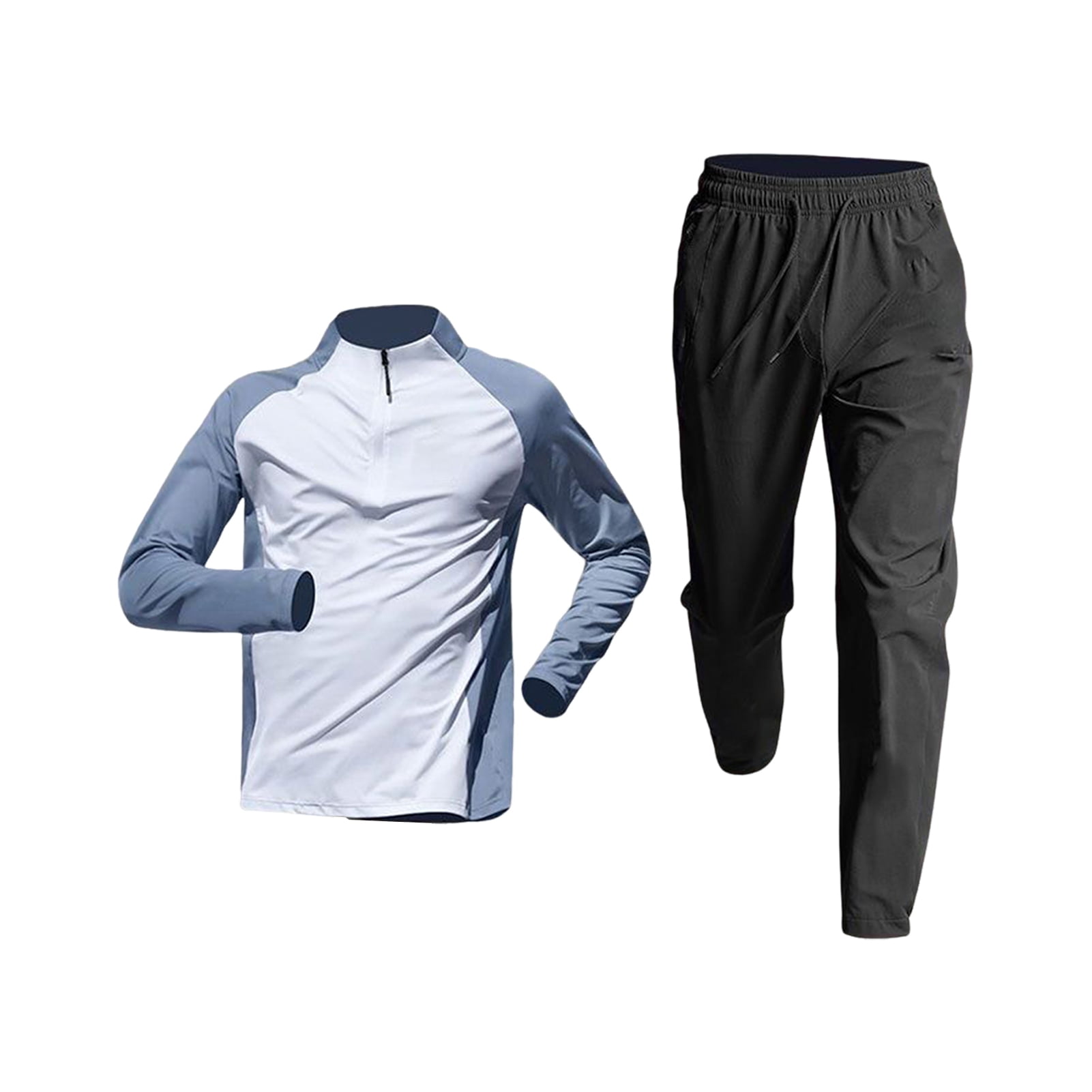 sunsanly 2Pcs/Set Men's Quick-drying Fitness Suit Half-zip T-shirt Trouser Set Sports Track Field Clothes Breathable Sportswear for Running Cycling