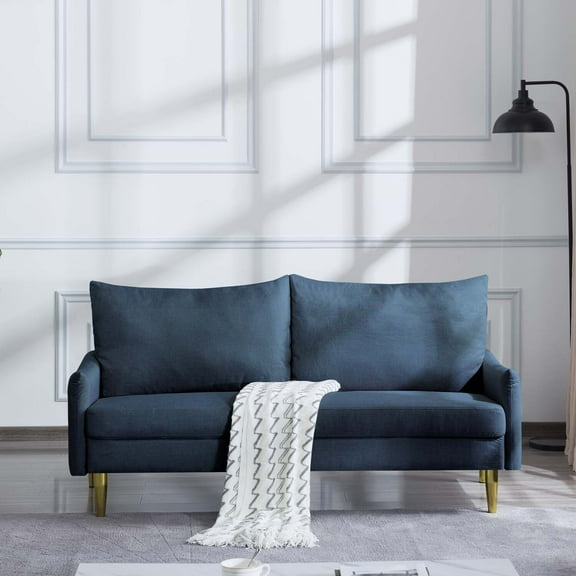 Liangfu Mid - Century Modern Upholstered Sofa with Gold Legs, Comfortable Loveseat for Living Room, Bedroom Blue