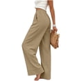thumbnail image 5 of Cagogo Women Wide Leg Pants Cotton Linen Elastic Waist Casual Loose Long Trousers with Pockets Travel Lounge Solid Beach Clothes, Khaki S, 5 of 7
