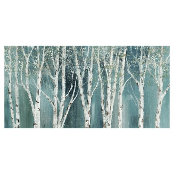 Masterpiece Art Gallery Birch On Blue Soft Mystical Forest By Nan Canvas Art Print 17" x 34"