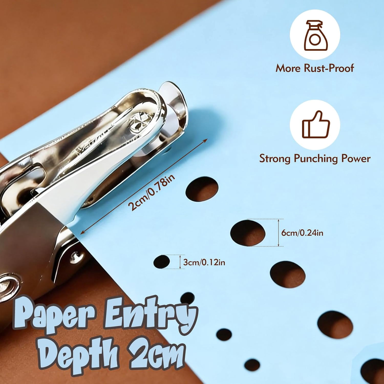 2 Pcs Hole Punch, 1/4" and 1/8" Puncher with Blue Soft Grip for Crafts, Scrapbooks, Tags, Tickets, held Circle Single Punch Home, Office Classroom