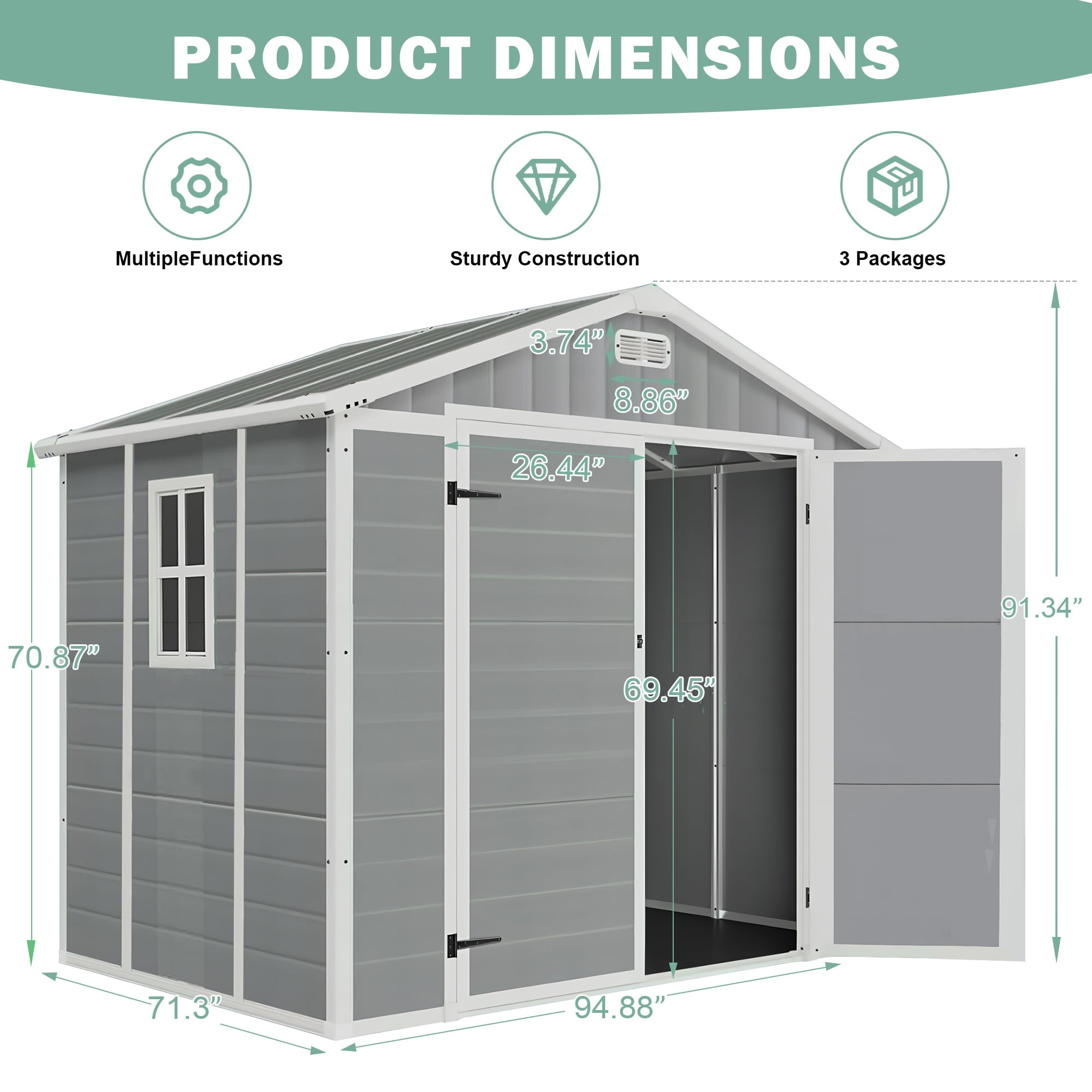 7.5x6.5FT Shed and Outdoor Storage, All-weather Plastic Shed XL Size with Floor, Tool Bike Storage Shed for Garden Yard, Double Vent, Drainage Hole, Multi-purpose Outdoor Storage
