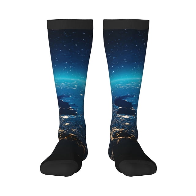 Fotbe Planet Earth Calcetas Divertidas Estampadas para Hombre y Mujer, Calcetas de Algodón hasta la Rodilla para Caminar, Correr, Enfermería y Embarazo