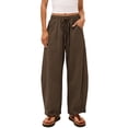 thumbnail image 4 of Pounoo Linen Pants Women Wide Leg Palazzo Lounge High Waist Drawstring Pants Summer Casual Loose Fit Trousers with Pockets, 4 of 7