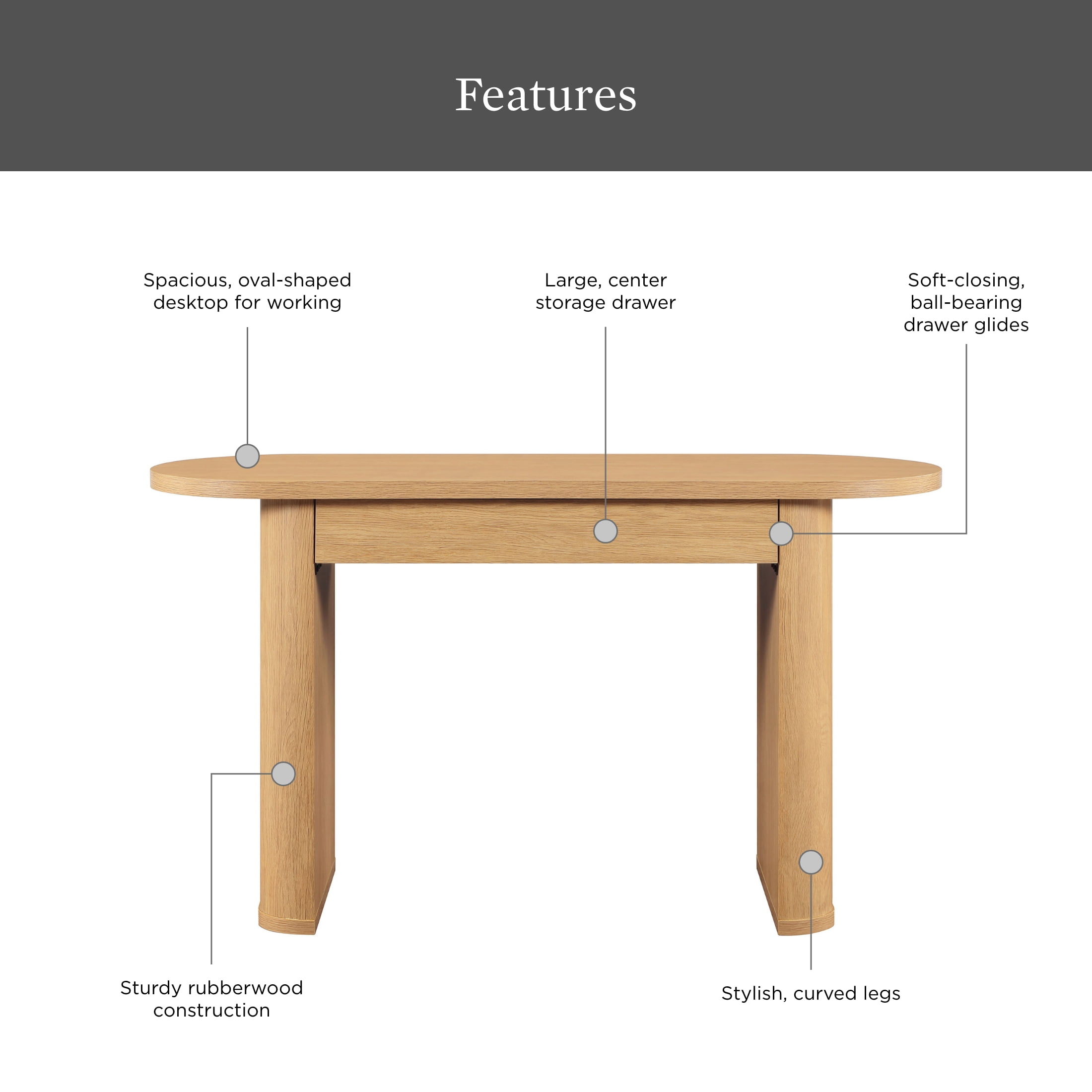 Better Homes & Gardens Juliet Oval Writing Desk, Light Honey Finish