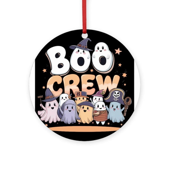 CafePress - Boo Crew Halloween T Shirt -  Round Wood Ornament 4"