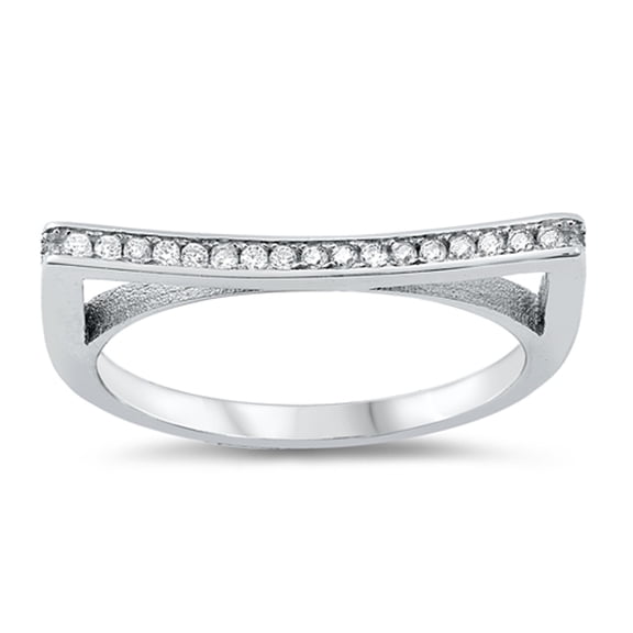 White Modern Curved Bar Ring .925 Sterling Silver Band Cubic Zirconia Jewelry Female Male Size 6