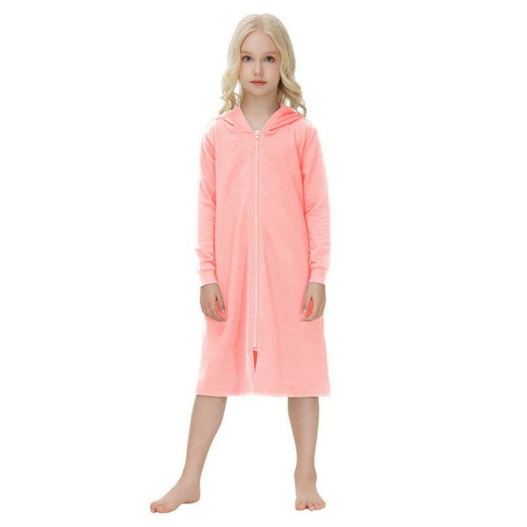 BULLPIANO Kids Girls Zip Up Terry Cover Ups Cozy Hooded Sleepwear