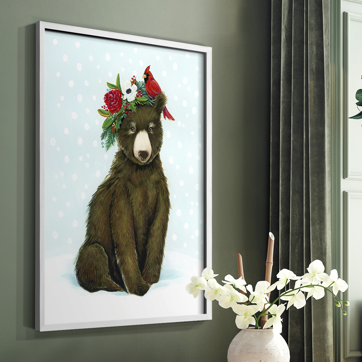 Winter Woodland Creatures with Cardinals I Framed Print - Solid Wood in Single Picture Frame Solid Wood 2 Framed Print