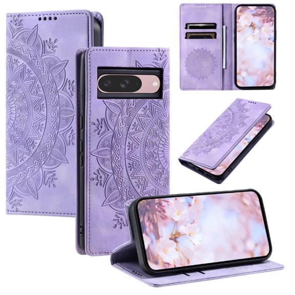 For Google Pixel 10 / 10 Pro 6.3" Totem Embossed Strong Magnetic Attachment/Closure, Card Slots/Pocket, PU Leather Flip Wallet Case,Purple,For Pixel 10 / 10 Pro