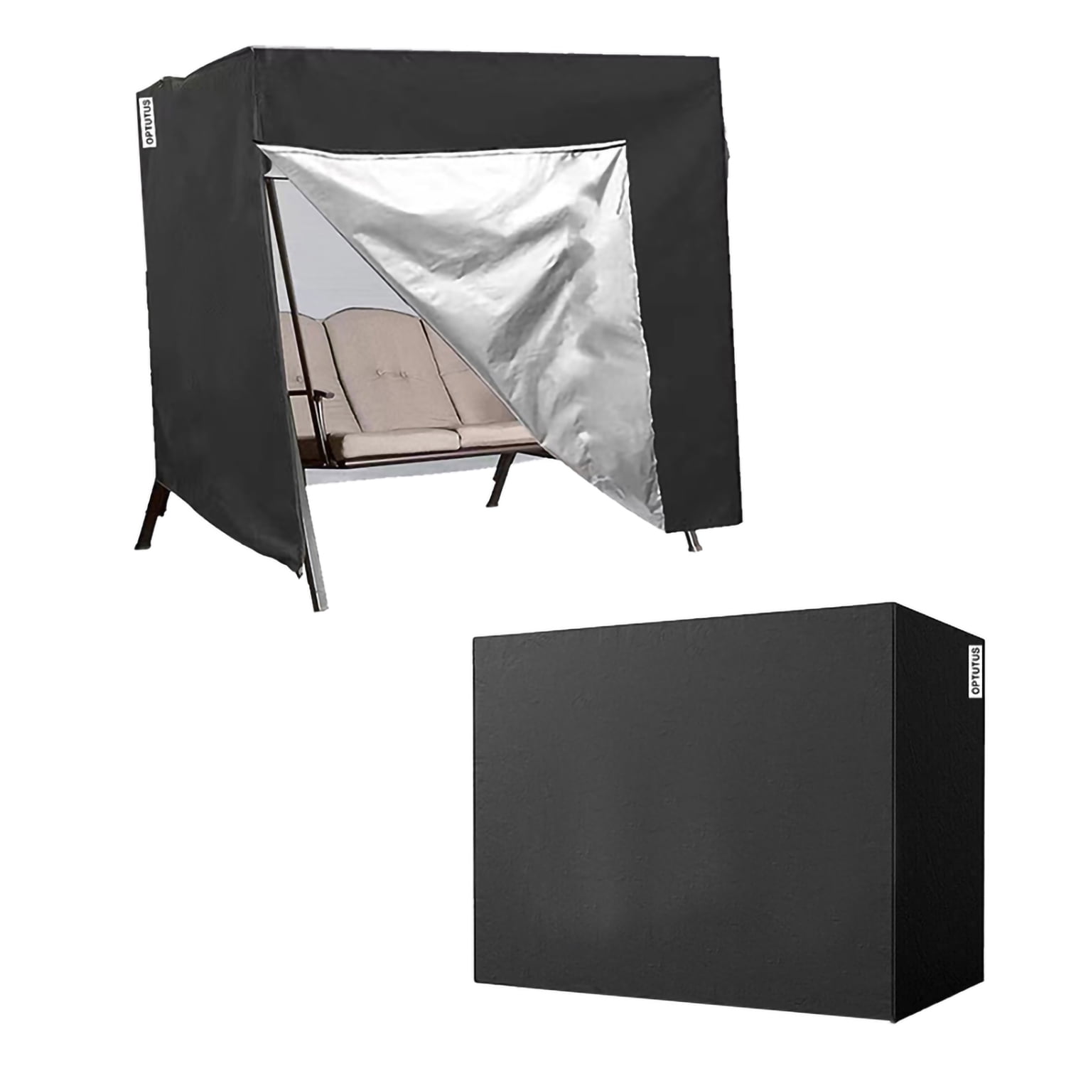 OPTUTUS Outdoor Swing Cover 3 Seater Hammock Cover, Waterproof Patio Bench Swing Cover for 87 inch Garden Glider Swing Canopy Black