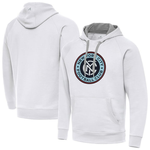 Men's-Antigua  White New York City FC Victory Fleece Raglan Pullover Hoodie