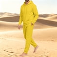 thumbnail image 5 of Garbnen Fleece Mens 2 Piece Hoodie Jogger Set Long Sleeve Drawstring Pullover Hoodies and Sweatpants Workout Athletic Warm Plush Tracksuit Men Yellow, 5 of 6
