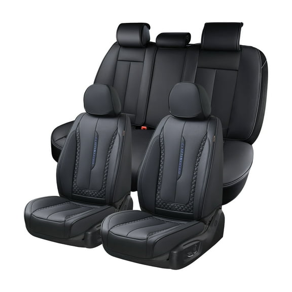Coverado Black Car Seat Covers Full Set, Faux Leather Front and Back Seat Protectors, Universal Interior Cushions Fit Most Cars, Sedans, SUVs and Trucks