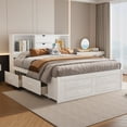 thumbnail image 3 of Harper & Bright Designs King Size Bed Frame with Storage Headboard and 8 Drawers, Solid Wood Platform Bed with Storage Shelves, White, 3 of 14