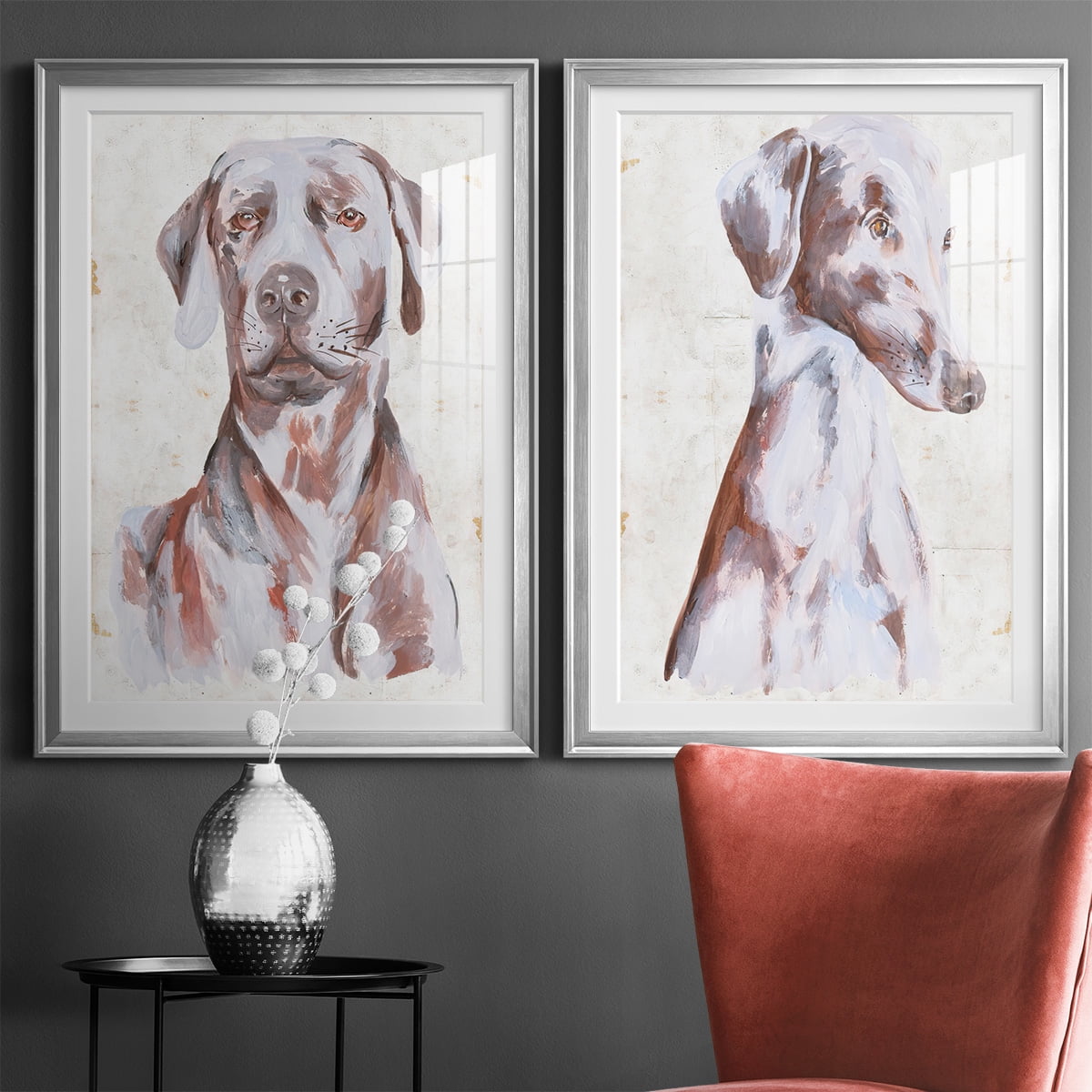 Wexford Home Sitting Dog I Premium Framed Print, 30.5" x 42.5" - Ready to Hang, Silver (Set of 2)