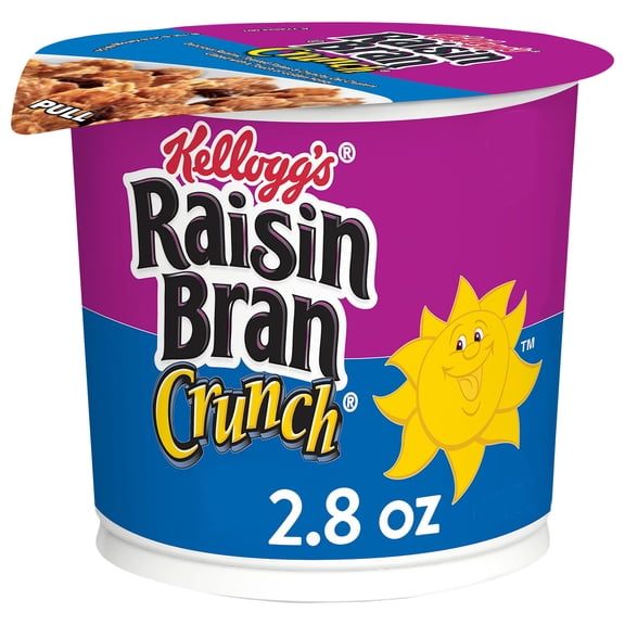 Kellogg's Raisin Bran Crunch Breakfast Cereal Cups, Family Breakfast, Fiber Cereal, Original, 2.8oz Cup (1 Cup)