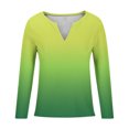 thumbnail image 4 of QUNYINEY Green Tshirts Shirts for Women Long Sleeve Gradient V-Neck Casual Tops Loose Pullover Drop Shoulder Waffle T-Shirts, 4 of 4