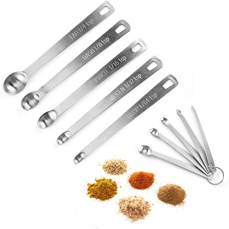 10Pcs Small Measuring Spoons Stainless Steel Mini Measuring Spoons Tad 1/4  tsp, Dash 1/8 tsp, Pinch 1/16 tsp, Smidgen 1/32 tsp, Drop 1/64 tsp for  Kitchen (2 Measuring Spoons Sets,5 pieces/sets) 
