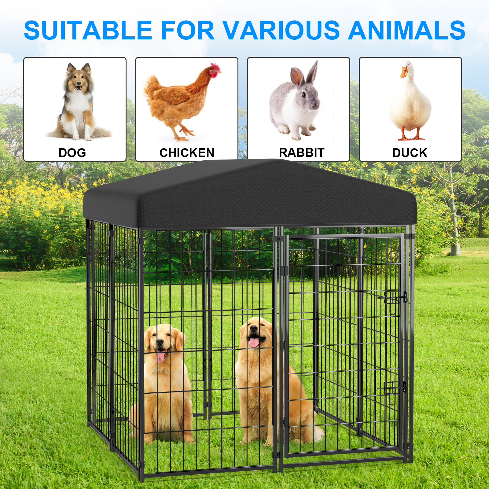 Vipuse 4'x4' Large Outdoor Dog Kennel with Waterproof Roof photo 4