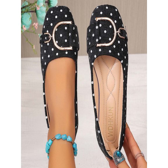 Busydd Polka Dot Dress Shoes for Women Fashion Square Toe and Buckle Flats for Women 43