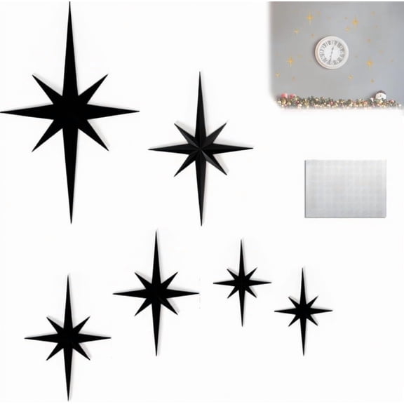 Gold Mcm Retro 3D Star Art Wall Sculpture, Plastic Starburst Vintage Wall Art Decor, Mid Century Modern Home Decor Accent, Easy Install Finish Hangings for Home Office Room(Gold)
