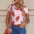 thumbnail image 6 of KLL Women 's Crew Neck Bodysuit Jumpsuits Watermelon Ice Cream Print Short onesies Stretch T Shirts, 6 of 7