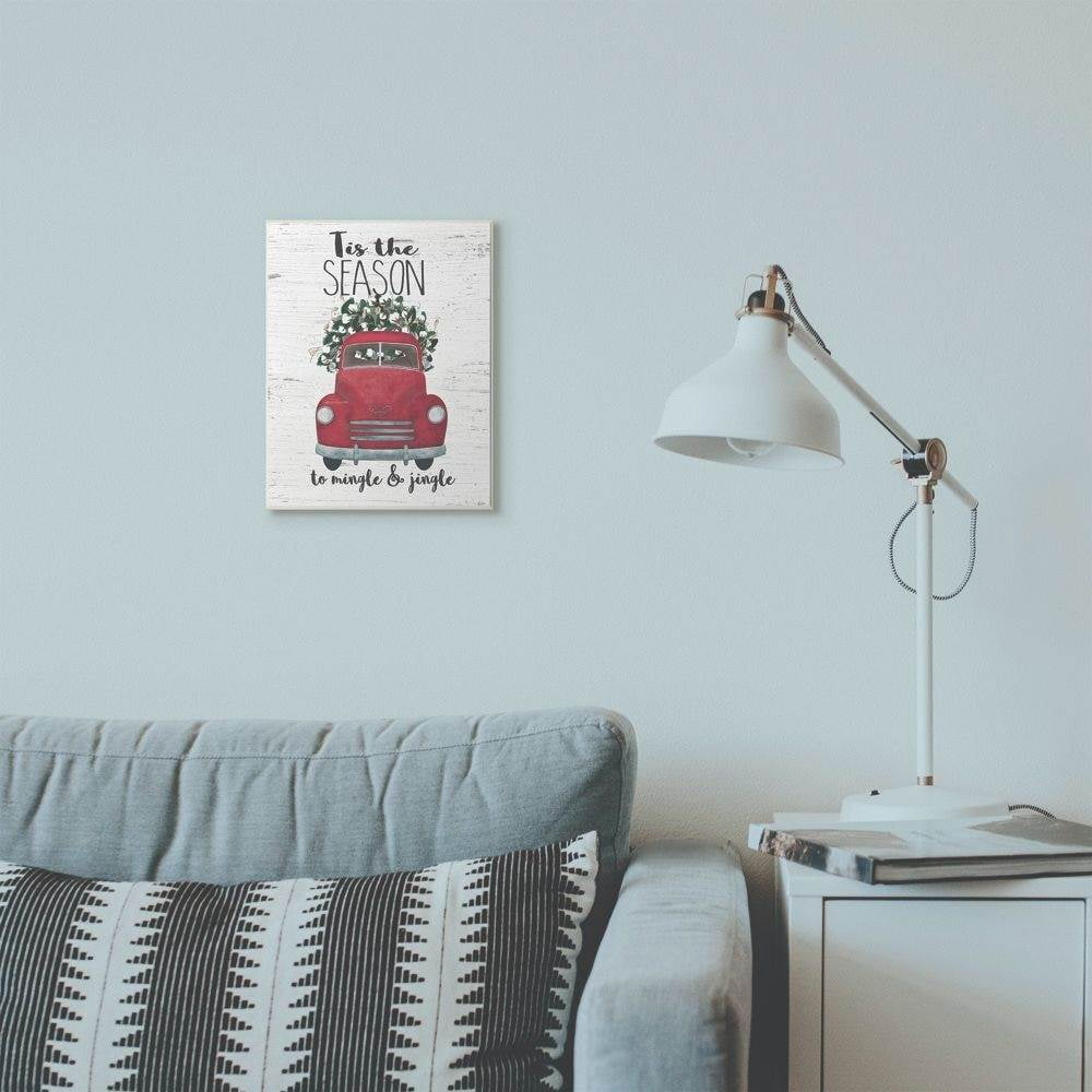 Stupell Industries Mingle And Jingle Red Truck Christmas Holiday Word Design Wood Wall Art By Artist Jo Moulton