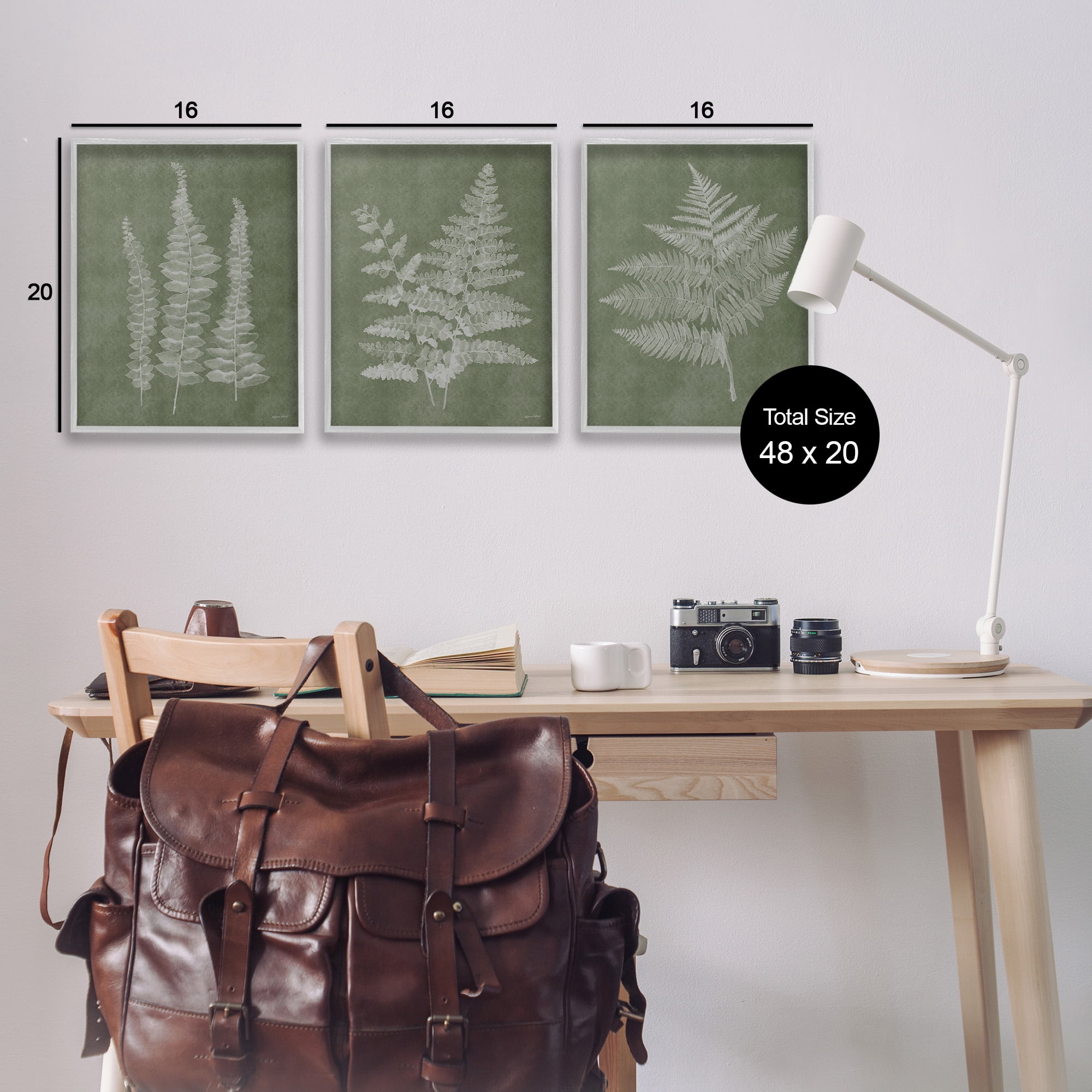 Stupell Industries Vintage Fern Silhouettes Botanical & Floral Painting Gray Framed Art Print Wall Art, 16 x 20, Set of 3