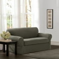 thumbnail image 2 of Zenna Home Pixel 2-Piece Stretch Loveseat Furniture Slipcover, Dark Olive Green, 2 of 10