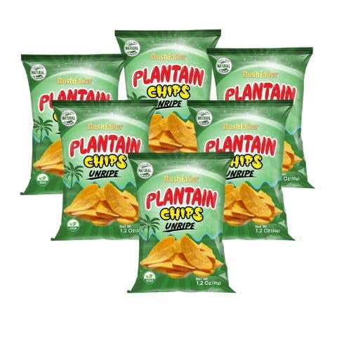 Bushfaller Snack Plantain Chips, (1.2 oz, 6-Packs). Zero Sugar, Vegan, Lightly Salted