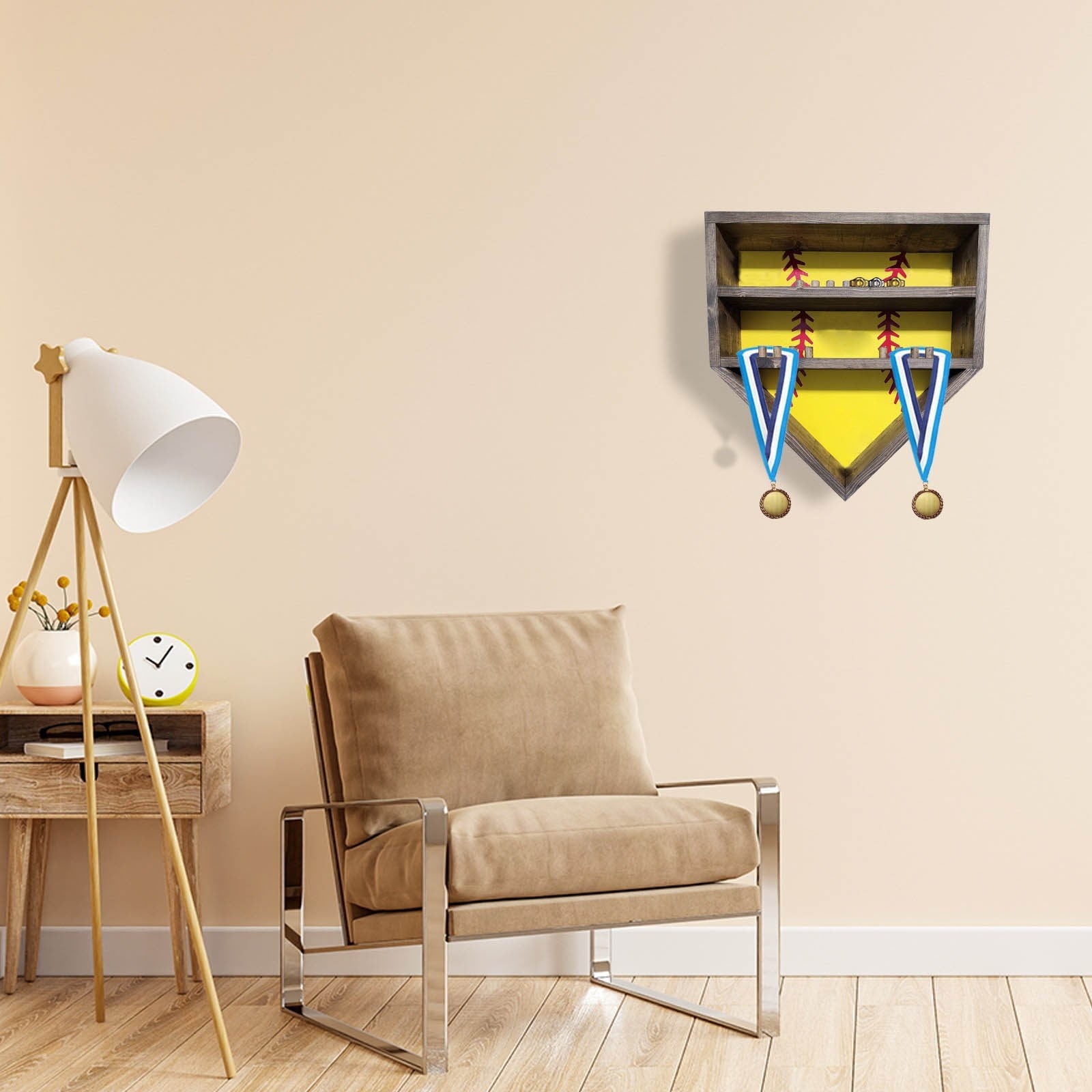 Baseball Home Plate Championship Ring Display – 24-Slot Wall Mounted Medal Holder – Sports Memorabilia Organizer | Personalized Man Cave Baseball Decor (Rings & Medals Not Included)