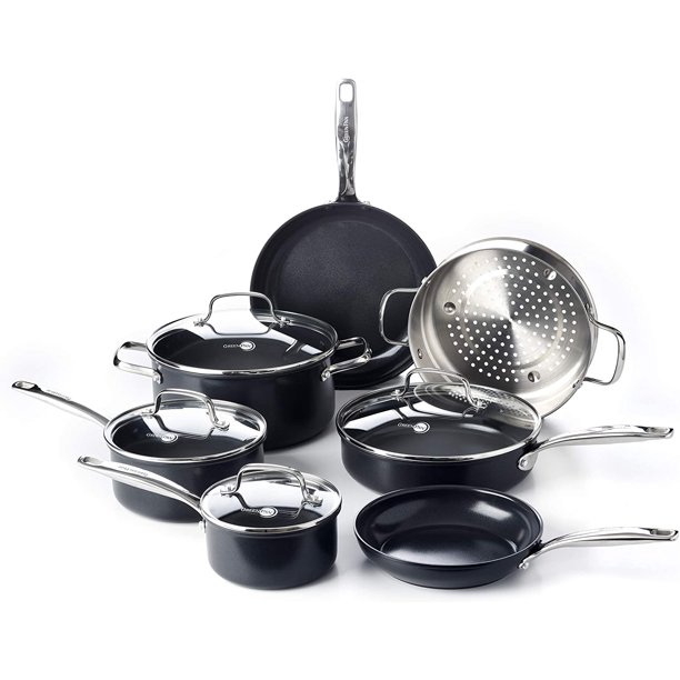 Prime Midnight Healthy Ceramic Nonstick Cookware Pots And Pans Set 11 Piece Black Walmart Com Walmart Com