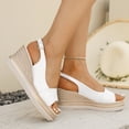thumbnail image 4 of Rokment Womens Metallic Color Block Platform Wedge Dressy Sandals Vintage Casual Leather Peep Toe Chunky High Heels Slingback Dress Summer Shoes with Adjustable Back Strap for Ladies White Size 6.5, 4 of 8