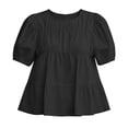 thumbnail image 4 of ClodeEU Women's Round Neck Puff Short Sleeve Babydoll Blouse,Casual Loose Solid Swing Top Black,Women's Plus L, 4 of 5