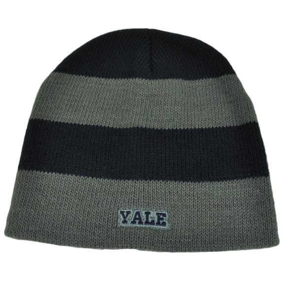 NCAA Yale Bulldogs Striped Knit Beanie Navy Blue Gray Toque Hat Cuffless Skully