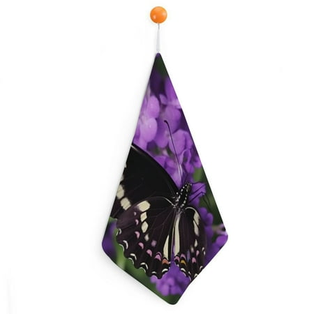 

Patifu Butterflies Purple Flower Green Leaves Quick-Dry Hand Towels 11.8x11.8in Ultra-Fine Fiber Kitchen Bathroom Towels 4pcs
