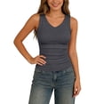thumbnail image 2 of YMNXA Women's Tank Top Sleeveless V Neck Ribbed Crop Solid Color High Stretch Slim Fit Vest For Club Streetwear,Gy2,L, 2 of 5