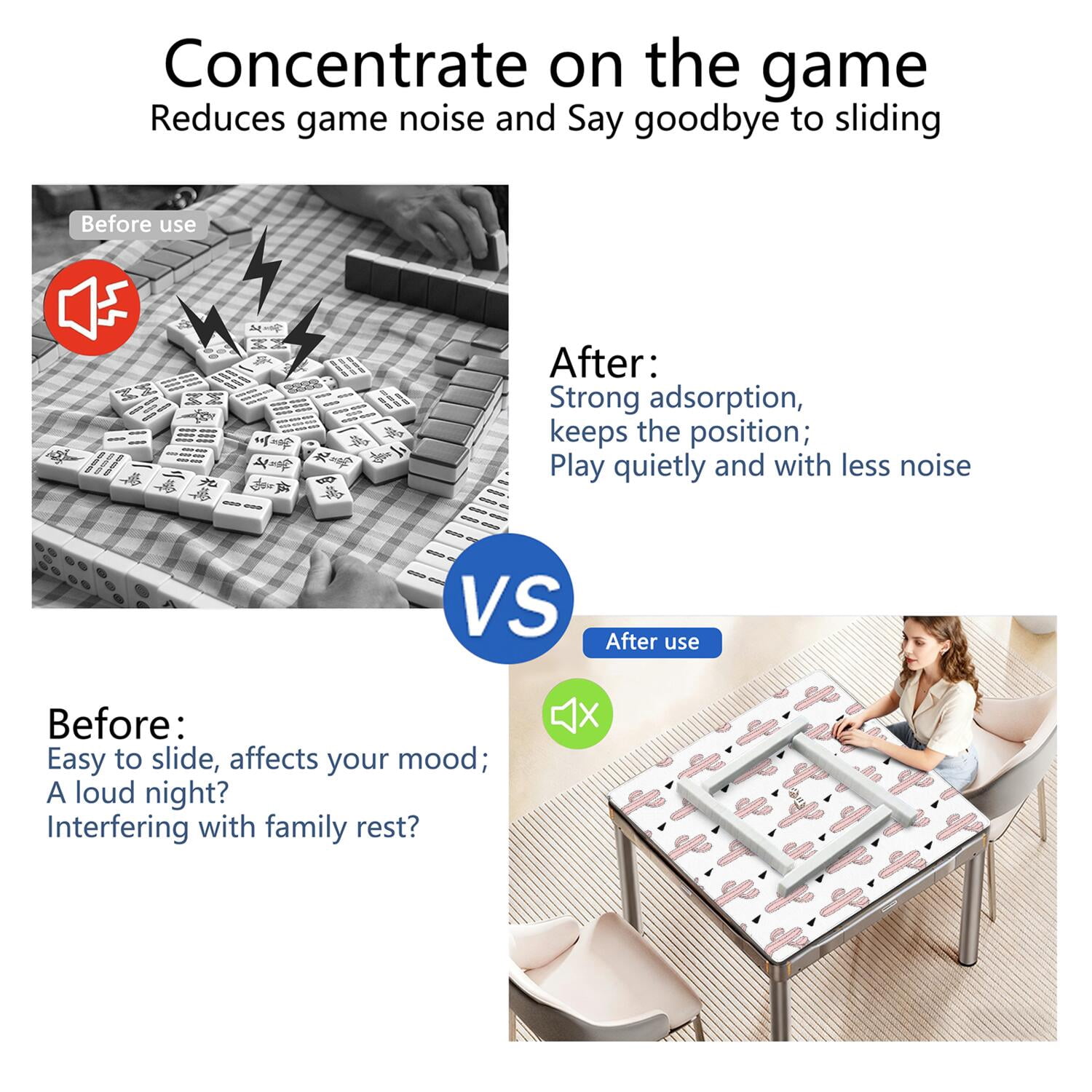 31.5 Inch Plants Style Game Table Mat Constructed from High Quality Rubber with Anti-Slip Non-Skid Surface and Noise Reducing Function for Mahjong Cards Board Games